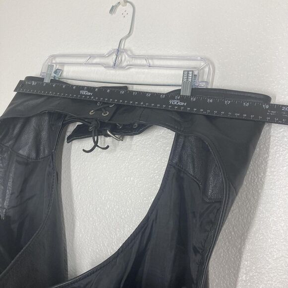 Xelement Motorcycle Chaps Mens 38 Black Leather Zip Pocket Adjustable Biker - Picture 7 of 16